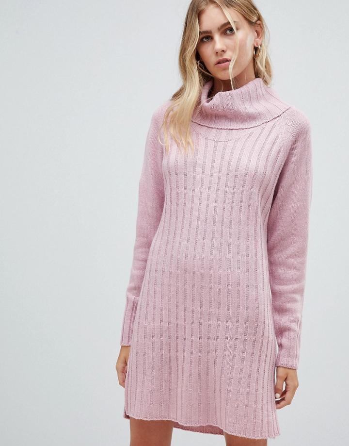 Qed London Chunky Cowl Neck Sweater Dress - Purple