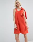 Asos Bow And Tie Detail Sundress - Red
