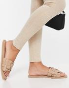 Na-kd Leather Braided Flat Sandals In Beige-neutral