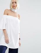 Asos White Off Shoulder T-shirt With Choker Detail - White
