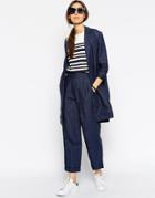 Asos Premium Balloon Linen Tapered Pant - Blue