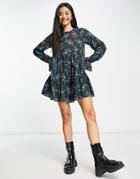 Asos Design Bubble Crepe Tiered Smock Romper In Neon Mini Ditsy-multi
