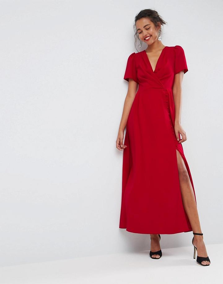 Asos Button Through Maxi Tea Dress - Red