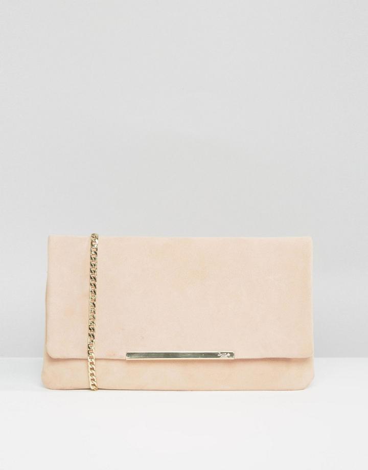 Dune Suedette Foldover Clutch Bag In Blush - Pink