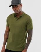 Asos Design Organic Jersey Polo In Khaki-green