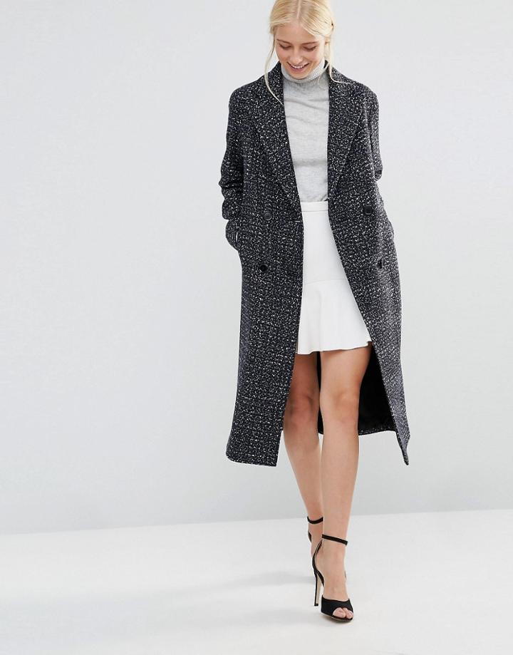 Helene Berman Double Breasted Coat In Navy Tweed - Navy