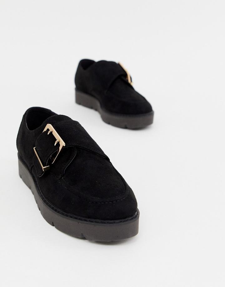 London Rebel Chunky Flat Shoes-black
