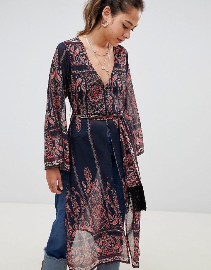 Miss Selfridge Floral Wrap Tunic Blouse In Paisley Print - Multi