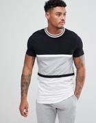 Asos Muscle T-shirt With Curved Hem In Monochrome Color Block With Tipping - Black