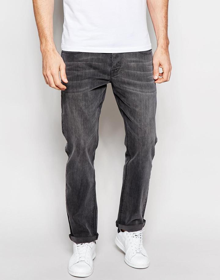 Asos Stretch Straight Jeans In Green Caste Mid Gray - Mid Gray