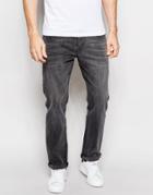 Asos Stretch Straight Jeans In Green Caste Mid Gray - Mid Gray