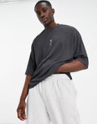 Asos Design Oversized T-shirt In Gray Texture With Rose Embroidery-black