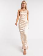 Tfnc Bridesmaid One Shoulder Satin Maxi Dress In Champagne-gold