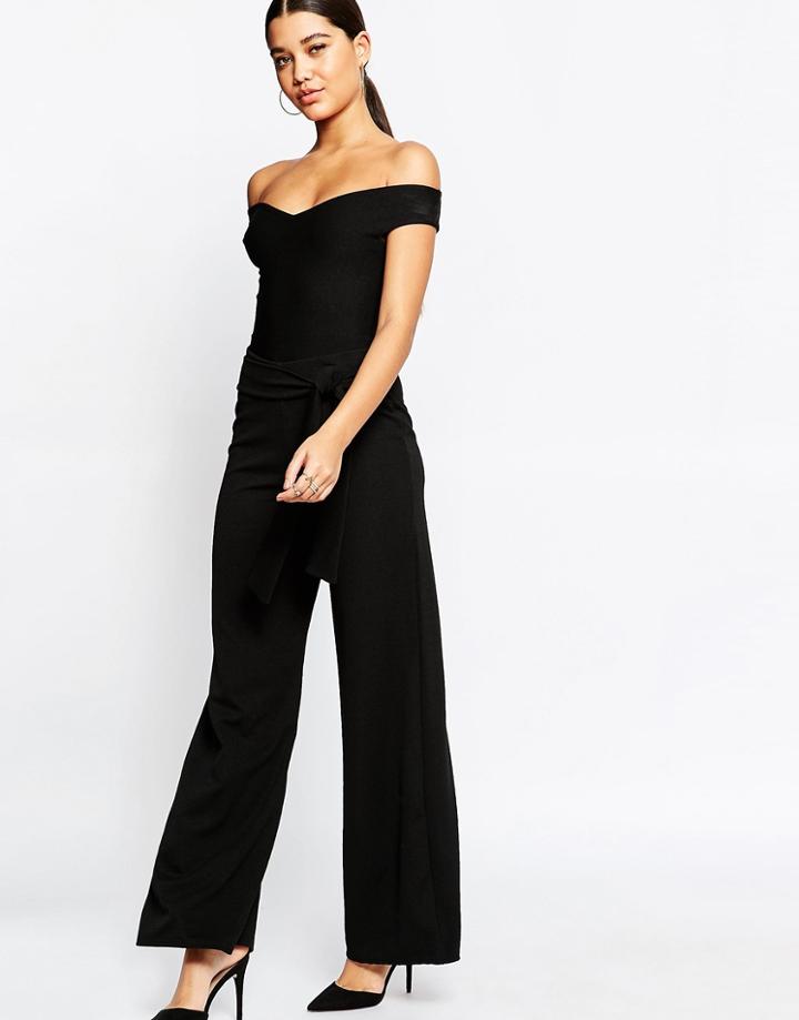 Missguided Tie Waist Wide Leg Pant - Black