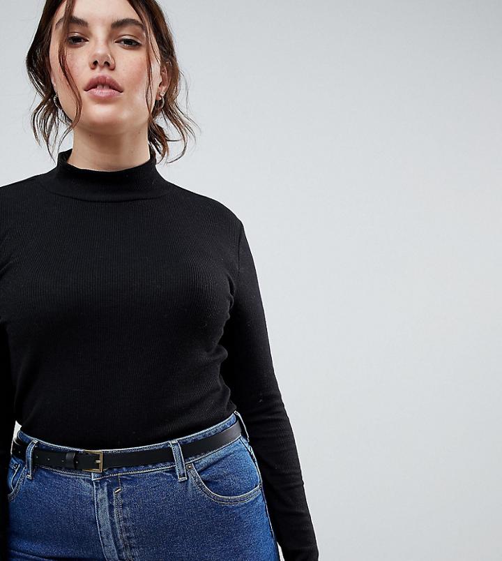 Asos Curve Vintage Look Waist And Hip Belt In Water Based Pu - Black