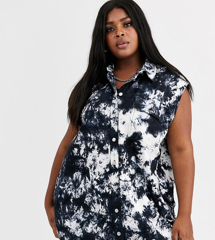 Collusion Plus Tie Dye Sleeveless Shirt Dress-multi