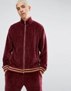 Asos Jersey Velour Track Jacket In Burgundy - Red