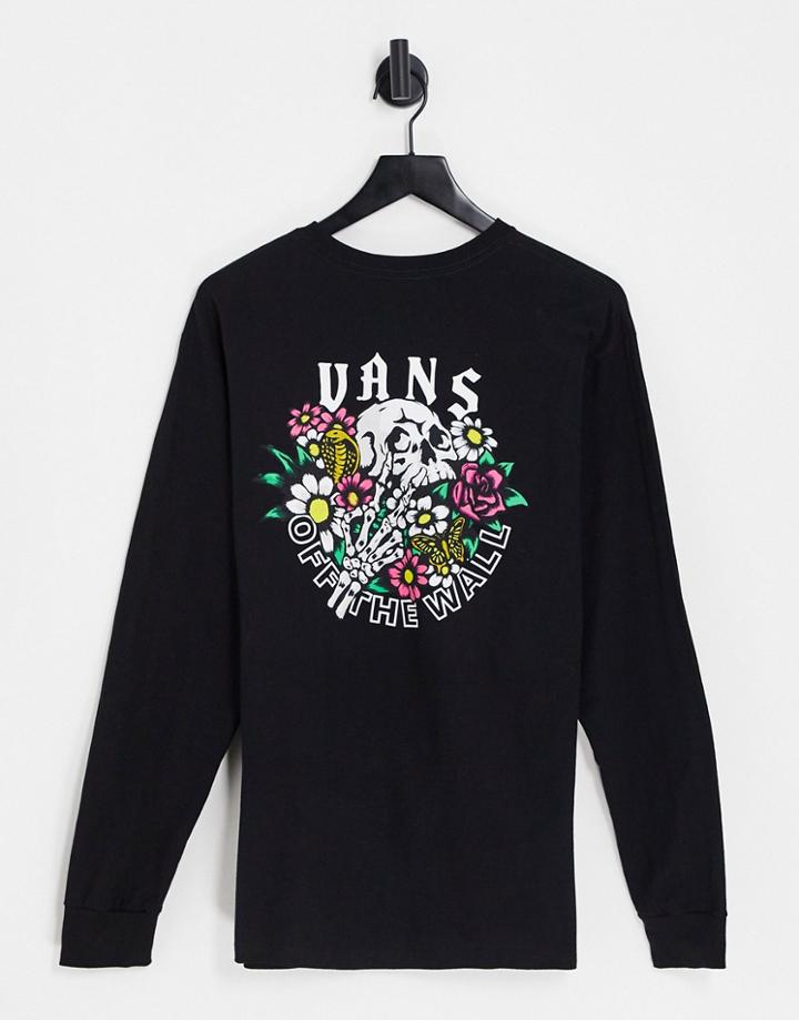 Vans Pushing Up Back Print Long Sleeve T-shirt In Black