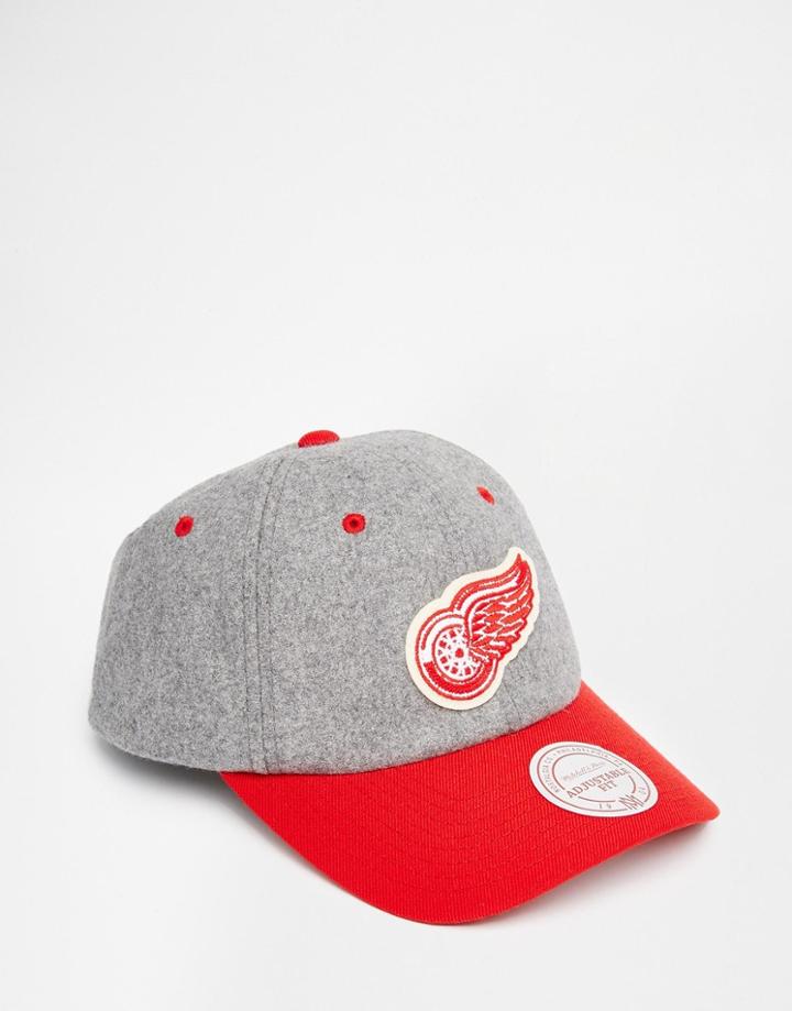 Mitchell & Ness Detroit Redwings Melton Wool Strapback Cap - Gray