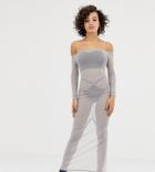 Asos Design X Laquan Smith Off Shoulder Midi Dress In Mesh - Gray