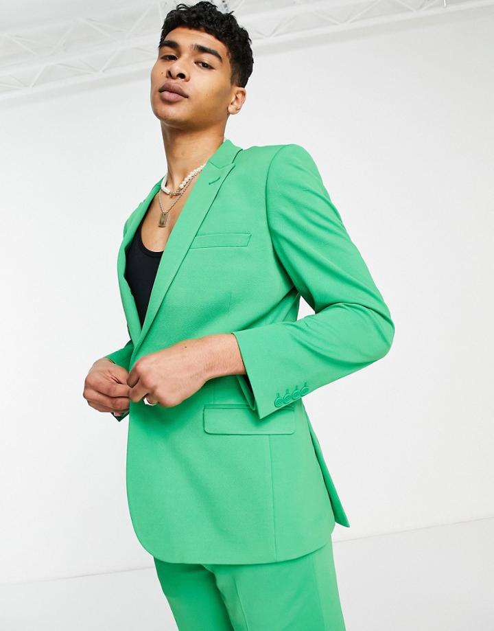 Asos Design Super Skinny Suit Jacket In Green Crepe