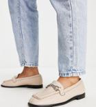 Topshop Wide Fit Lola Leather Loafer With Chain Detail In Neutral