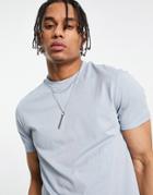 Asos Design T-shirt With Roll Sleeve In Blue