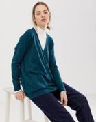 Asos Design Boyfriend Cardigan In Fine Knit-green