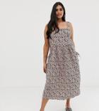 Asos Design Curve Overall Midi Sundress With Pocket Detail In Leopard Print-multi