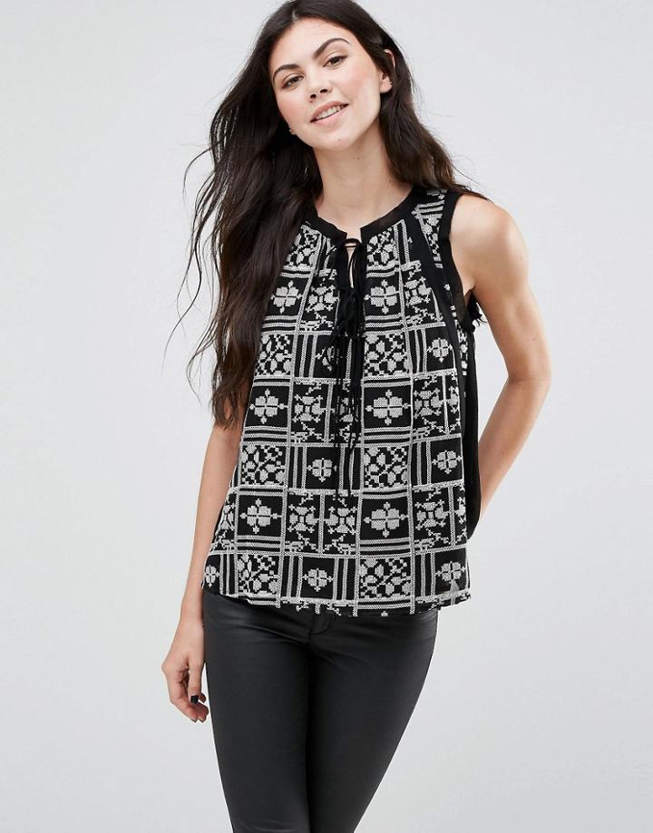 Greylin Lynna Tie Front Printed Blouse - Black