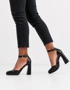 New Look Platform Leather Look Croc Heel In Black