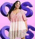 Asos Design Curve Mixed Gingham And Floral Tiered Mini Smock Dress-multi