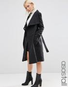 Asos Tall Wool Blend Coat With Funnel Neck - Black