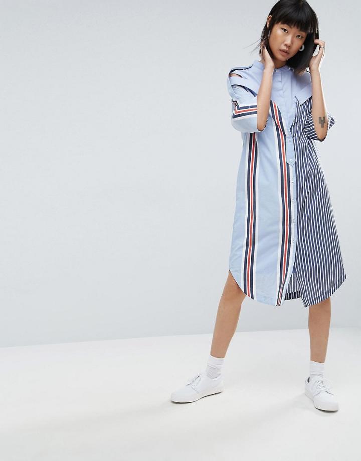 Asos White Mixed Stripe Drop Shoulder Shirt Dress - Multi