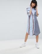 Asos White Mixed Stripe Drop Shoulder Shirt Dress - Multi