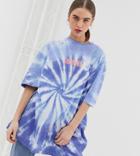 Crooked Tongues Oversized Washed Tie Dye T-shirt With Logo Print-purple
