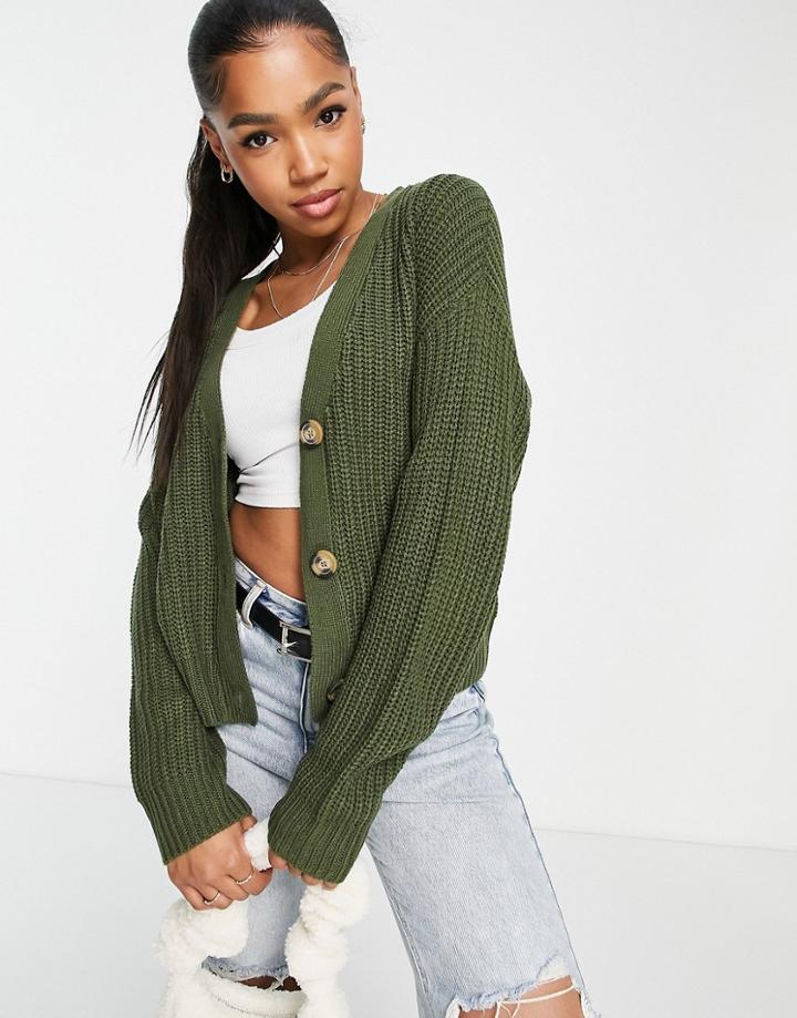 Brave Soul Daisy Boxy Cardigan-green