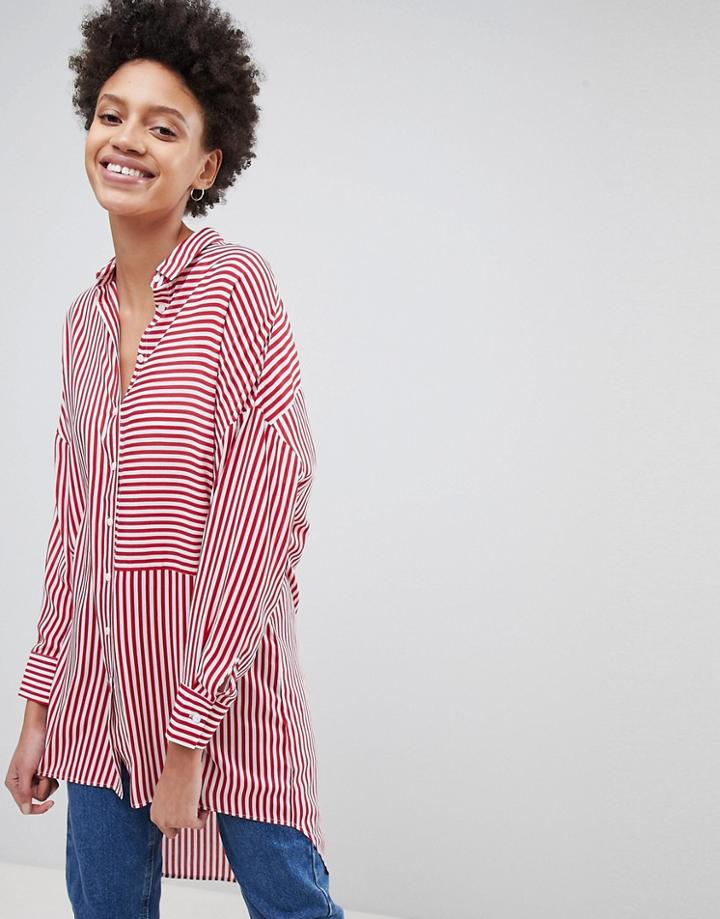 Stradivarius Oversized Stripe Shirt - Red