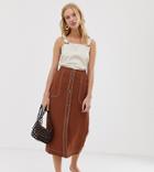 Mango Contrast Stitch Midi Skirt In Rust - Brown