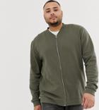 Asos Design Plus Bomber Jacket In Khaki-green