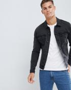 Asos Design Skinny Denim Jacket In Washed Black - Black