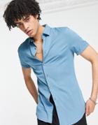 Asos Design Skinny Viscose Shirt With Revere Collar In Dusty Blue