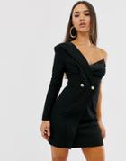 Club L London One Shoulder Tux Dress-black
