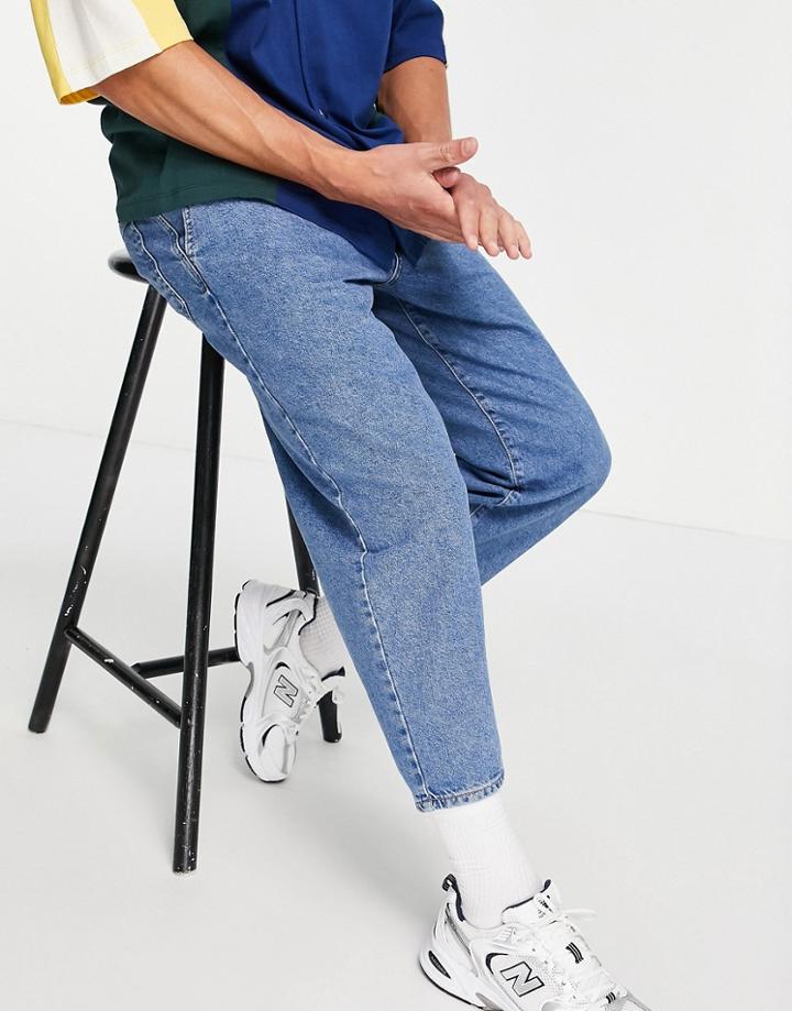 Pull & Bear Balloon Fit Jeans In Blue-blues