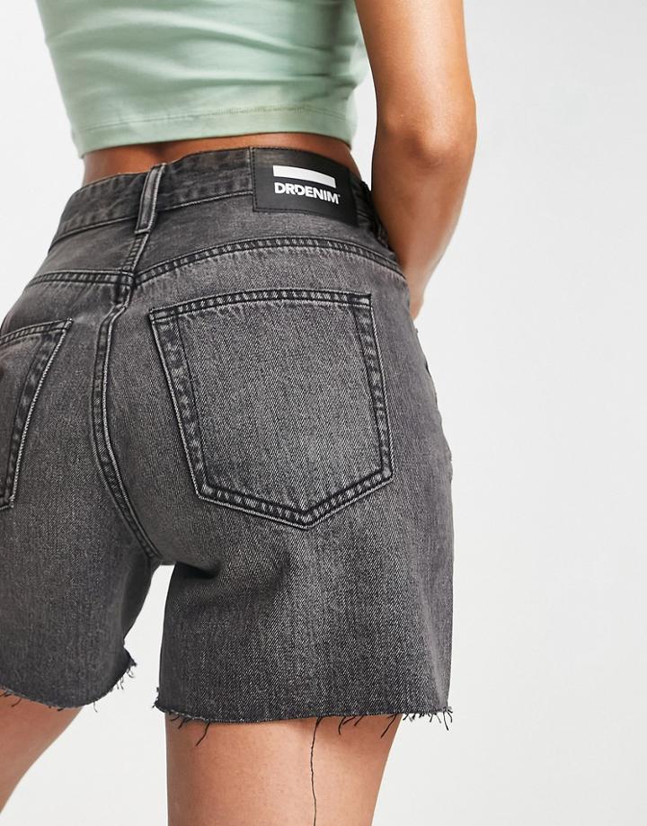 Dr Denim Nora Shorts With Raw Hem In Black Wash