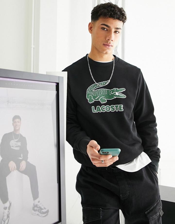 Lacoste Smashed Croc Crew Neck Sweatshirt In Black