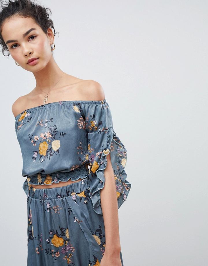 Gilli Off Shoulder Floral Top - Green