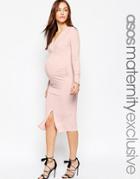 Asos Maternity Gamze Ruched Midi Dress With Long Sleeves And Split - Pink