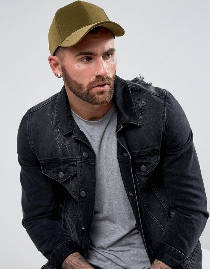 Asos Baseball Cap In Green Cord - Green