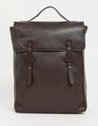 Asos Design Leather Backpack In Brown With Double Straps - Brown